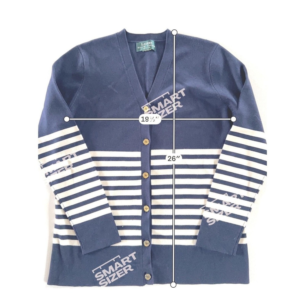 Lauren Ralph Lauren Cardigan Womens M Petite Navy Striped Gold Button Nautical - Picture 3 of 8